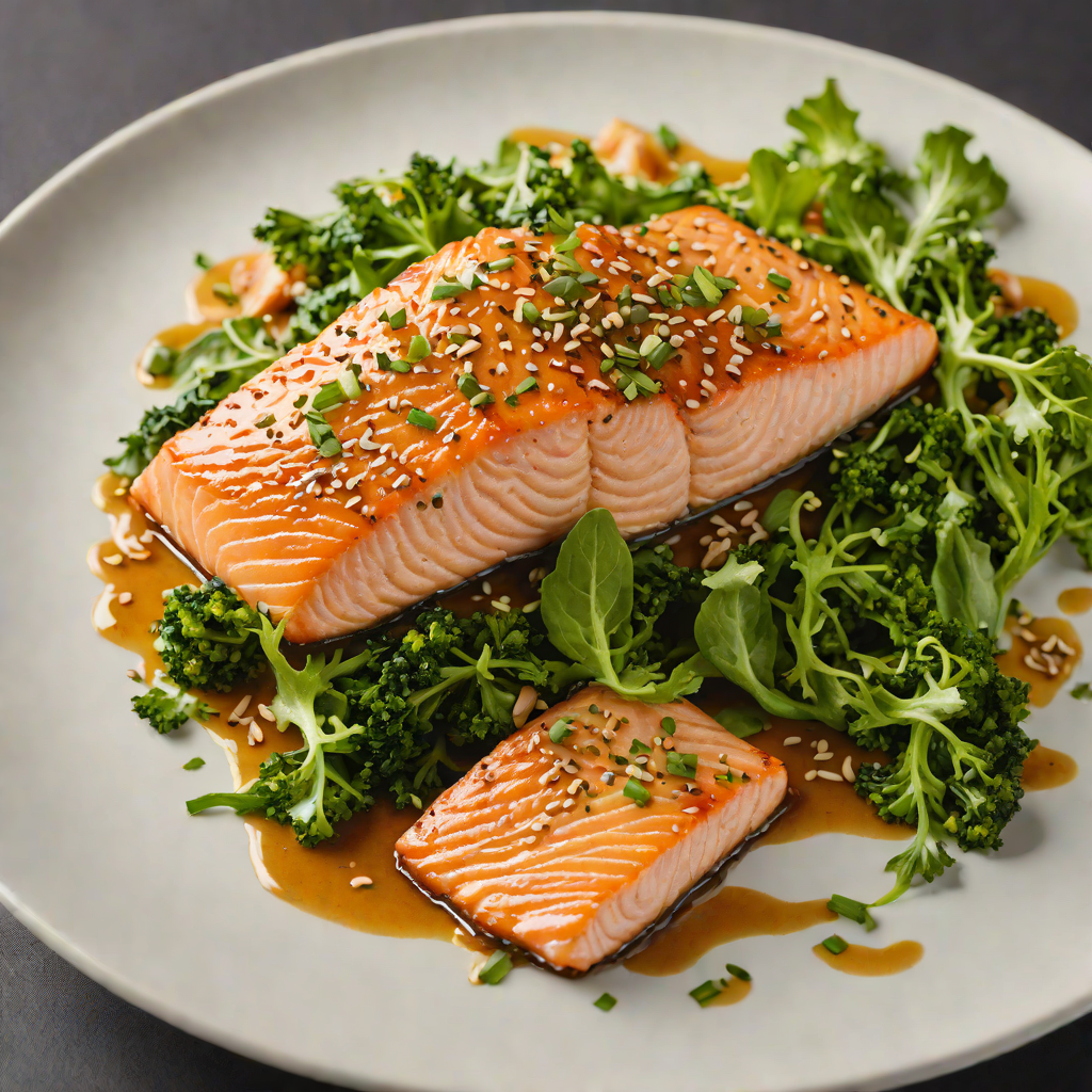 Pan-Seared Salmon with Honey-Ginger Glaze and Sesame Greens
