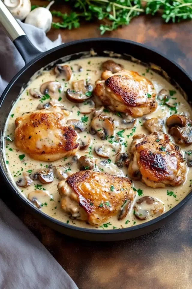 Sautéed Chicken with Garlic and Creamy Mushroom Sauce