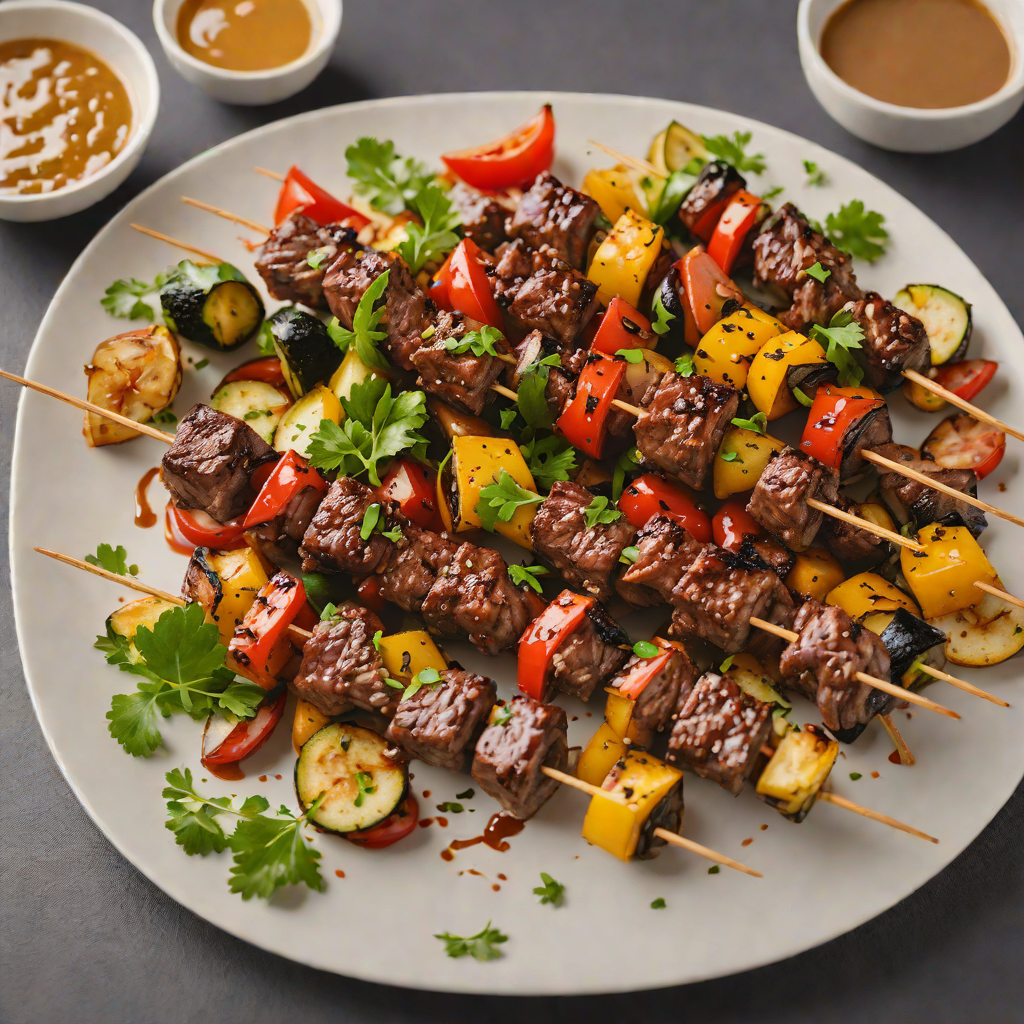 Honey-Garlic Glazed Beef Skewers with Grilled Vegetables