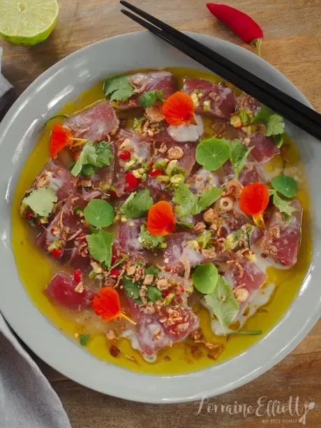 Snow Tuna Sashimi Salad with Citrus Soy Dressing