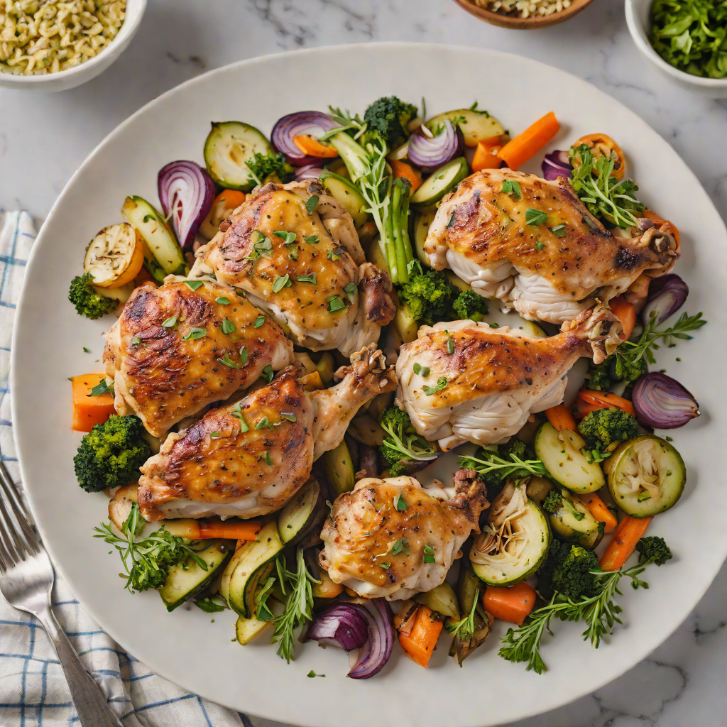 Seared Whole30 Chicken Thighs with Roasted Garlic and Herb Vegetables