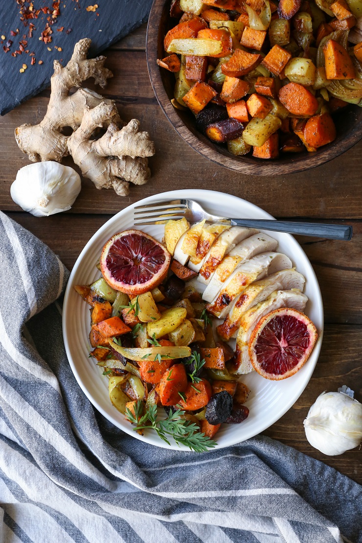 Ginger-Turmeric Roasted Chicken with Root Vegetables