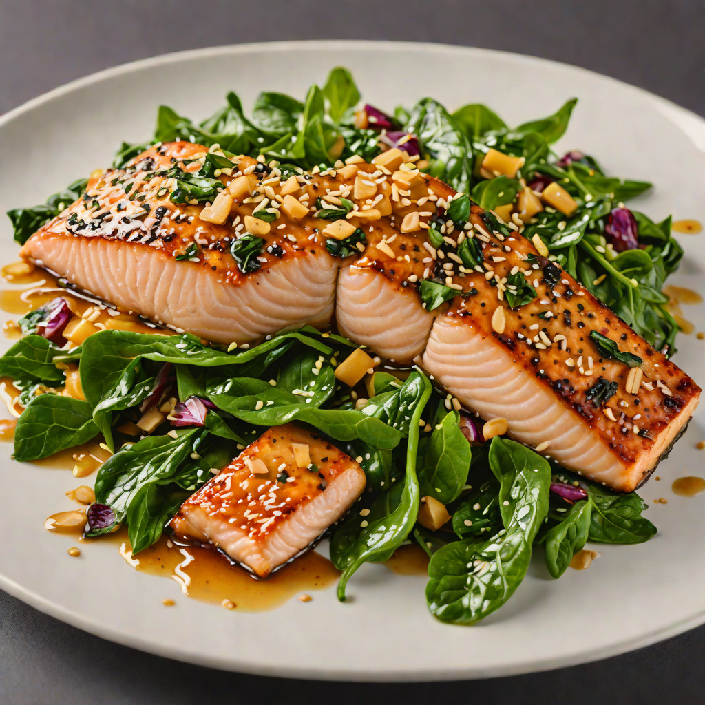 Honey-Garlic Glazed Salmon with Sesame-Spinach Stir Fry
