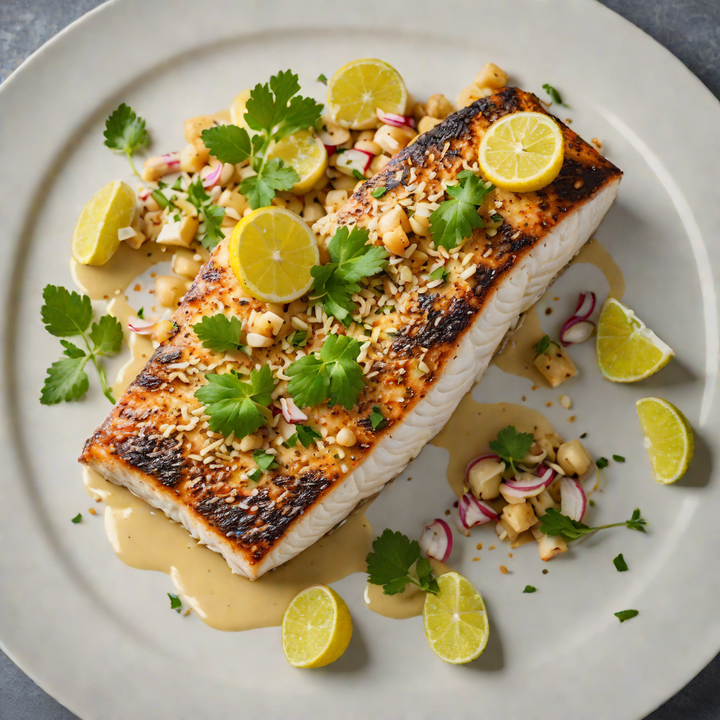 Barramundi Fillets Pan-Seared with Finger Lime and Macadamia Butter
