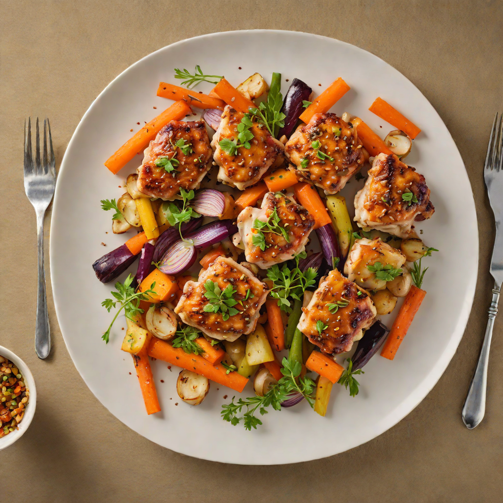 Sautéed Chicken Thighs with Roasted Garlic and Rainbow Carrots