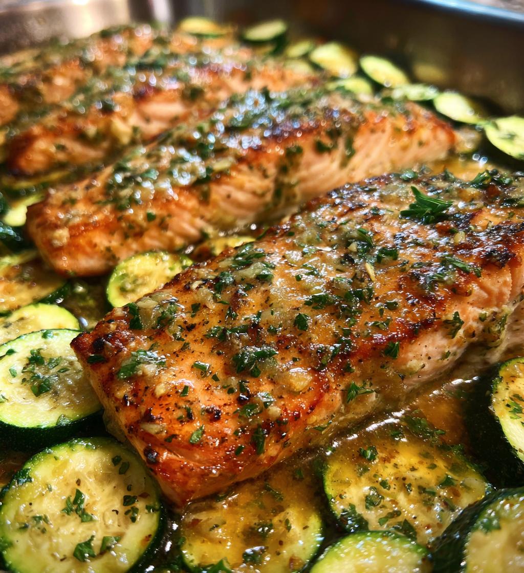 Herb-Roasted Salmon with Lemon-Garlic Zucchini