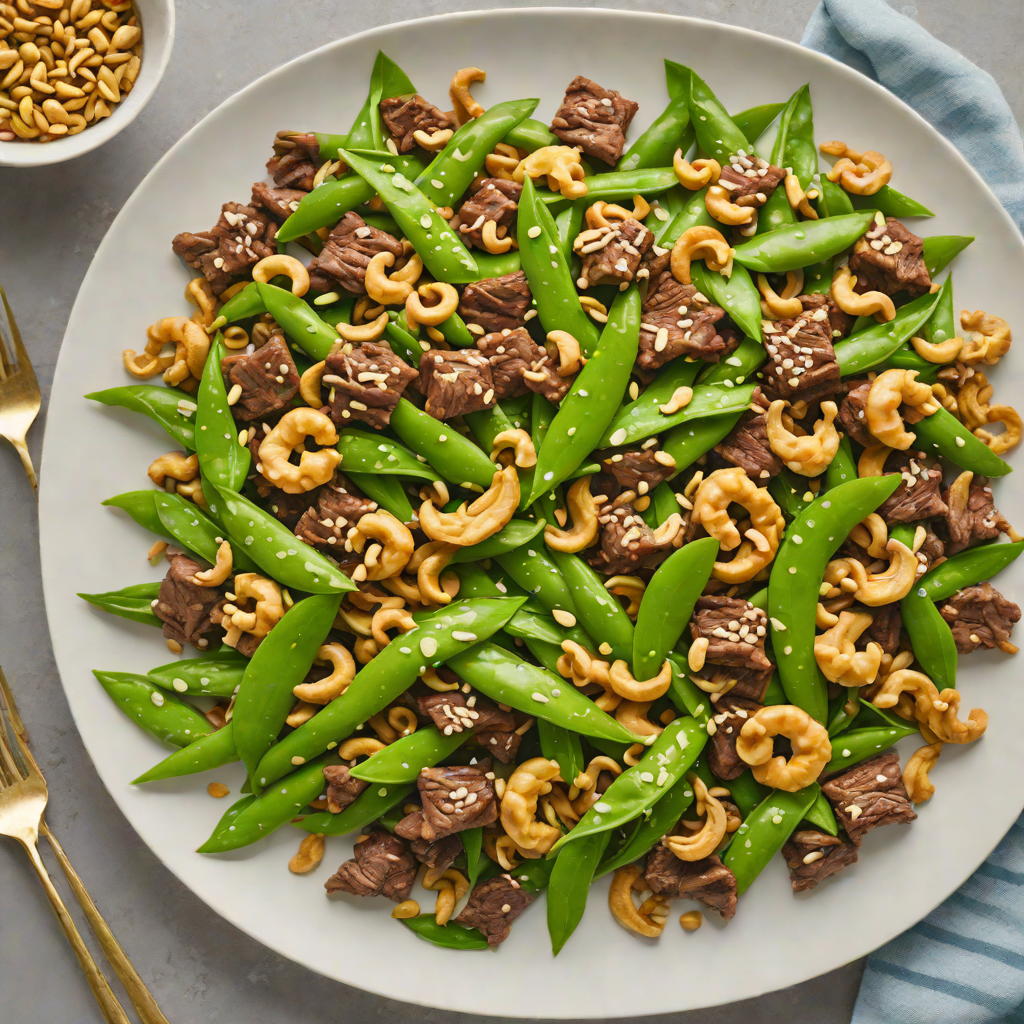 Stir-Fried Ginger Beef with Snow Peas and Cashews