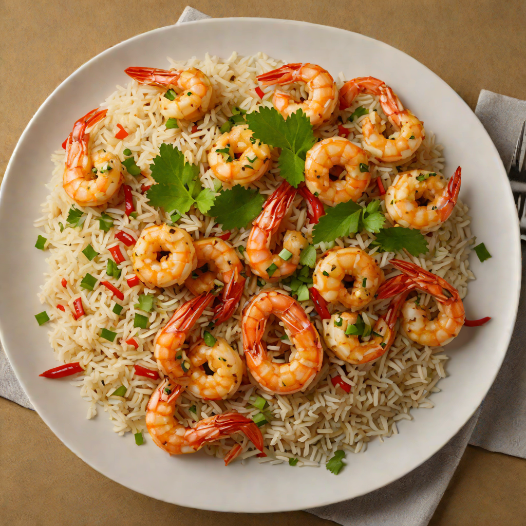 Sautéed Garlic-Chili Shrimp with Toasted Sesame Rice