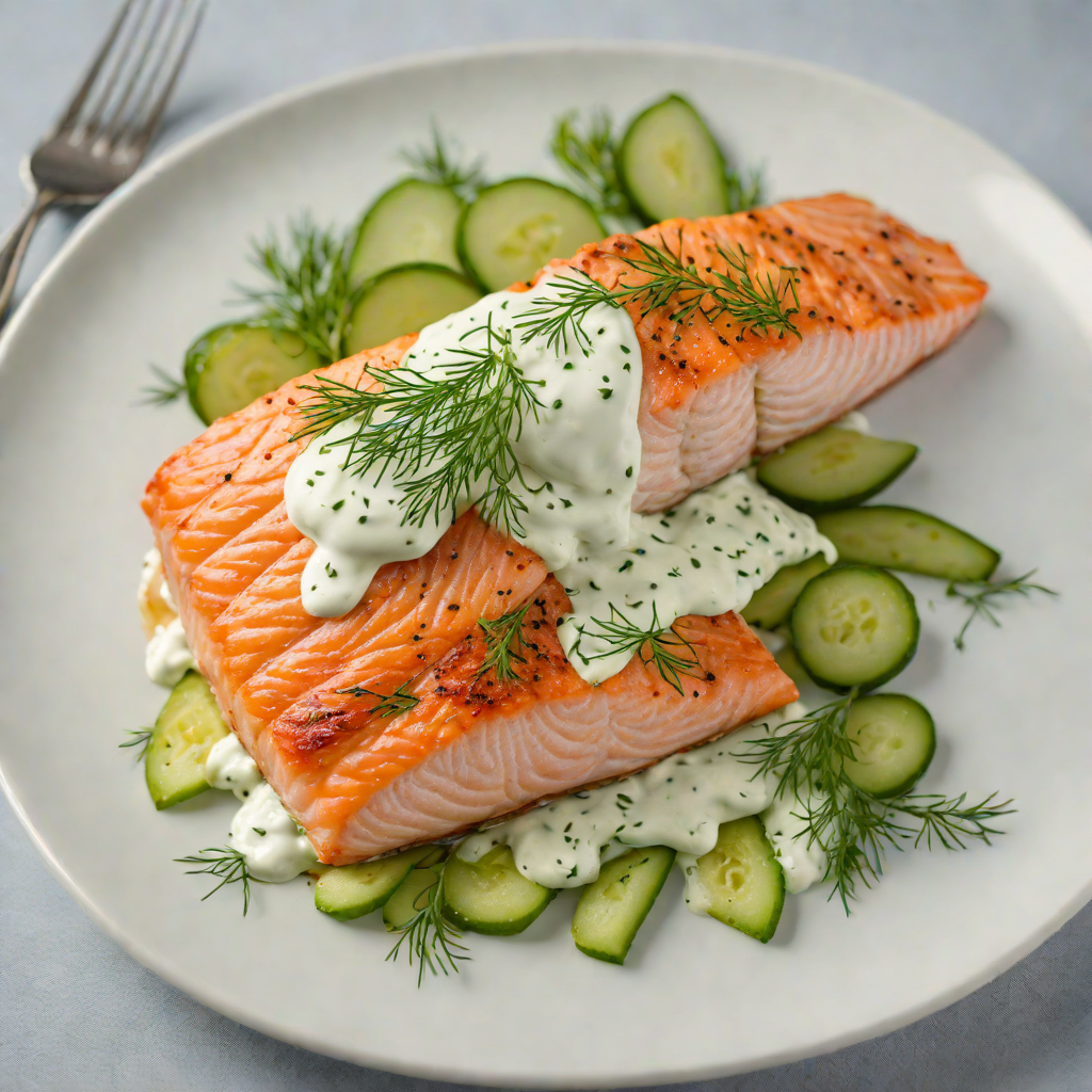 Pan-Roasted Salmon with Dill and Cucumber Yogurt Sauce