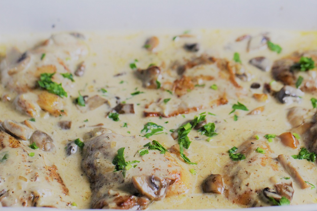Lemon-Herb Pan-Seared Chicken Thighs with Creamy Mushroom Sauce
