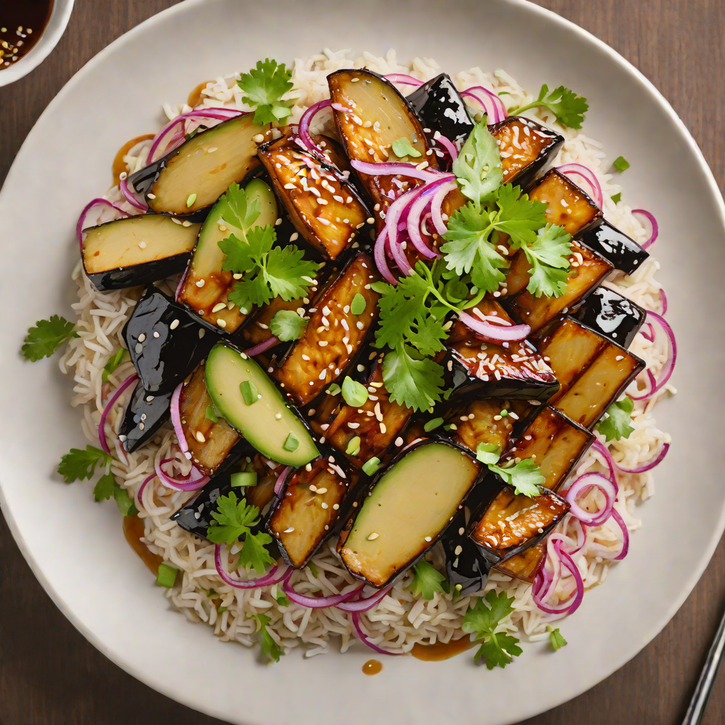 Miso-Glazed Eggplant Donburi with Pickled Shallots