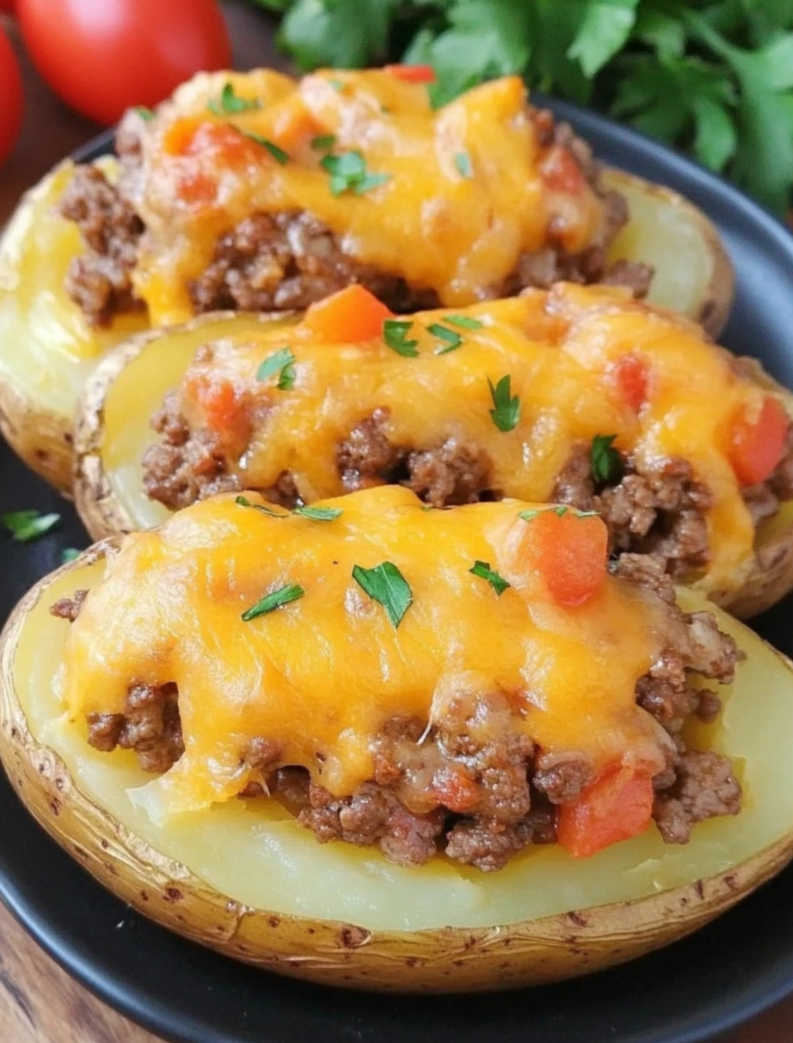 Cheesy Beef and Mushroom Stuffed Potatoes