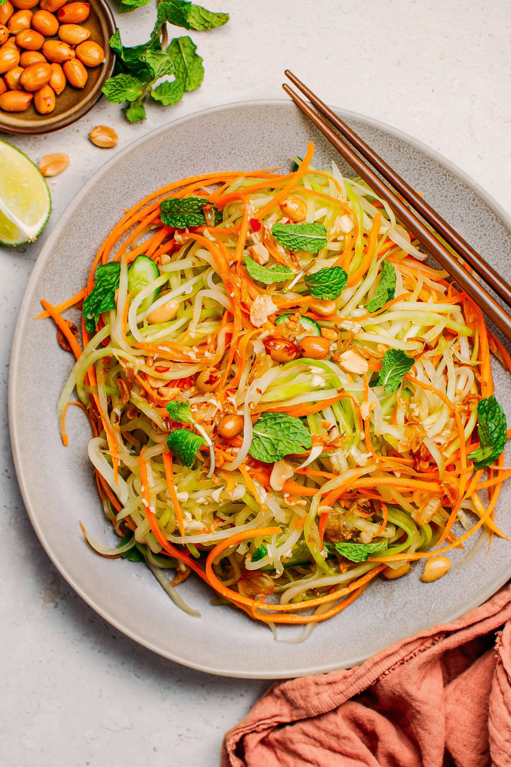 Sautéed Green Papaya Salad with Toasted Peanuts and Lime Dressing