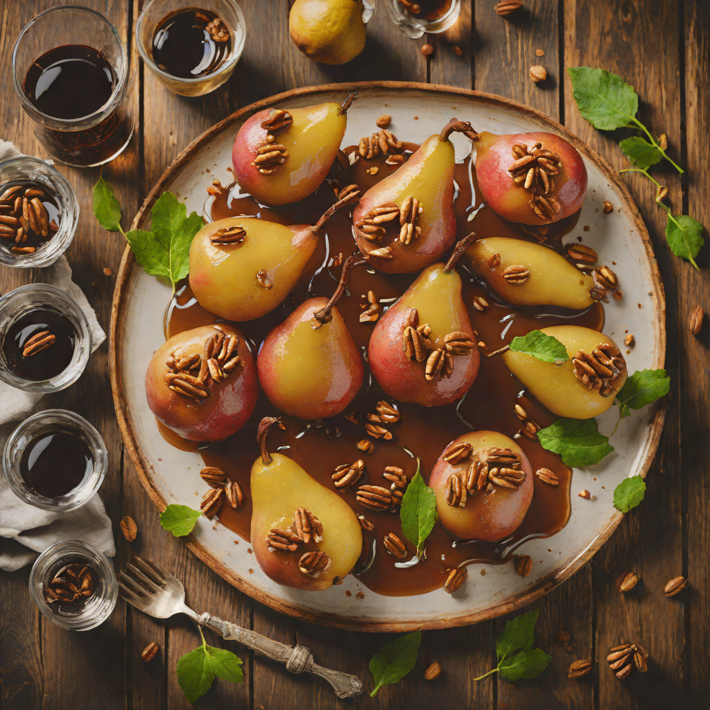 Wine-Poached Pears with Michigan Maple Syrup and Walnuts