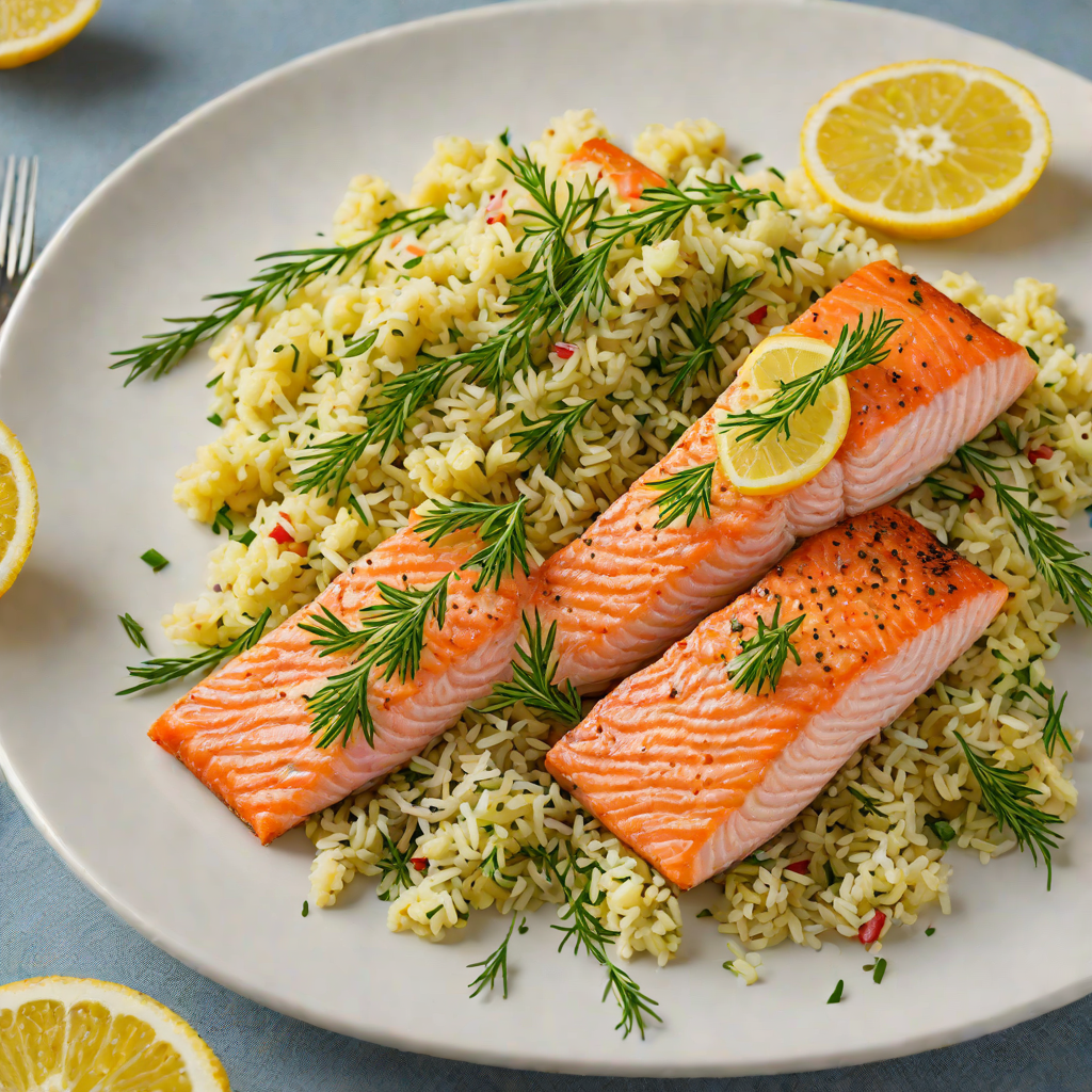 Oven-Roasted Salmon with Lemon-Dill Cauliflower Rice