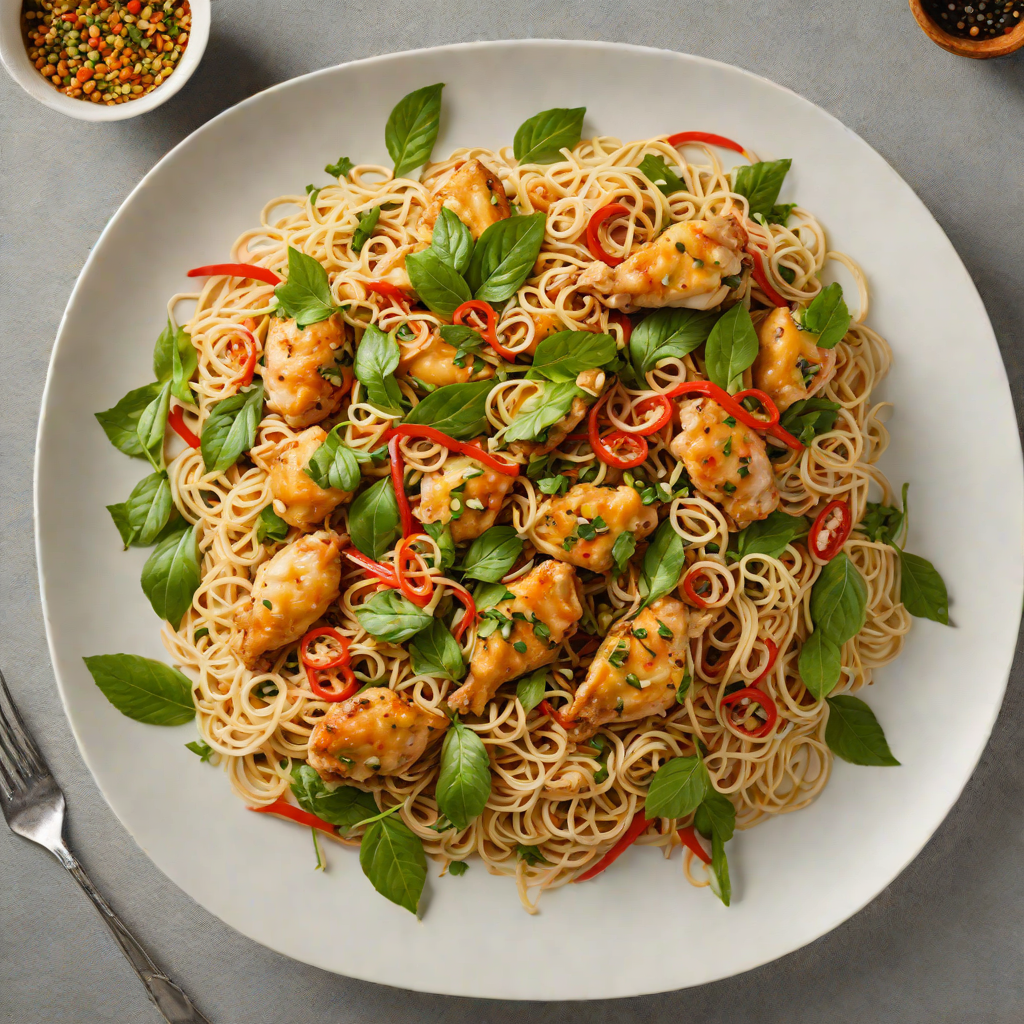 Sautéed Chicken with Green Papaya and Spicy Thai Basil