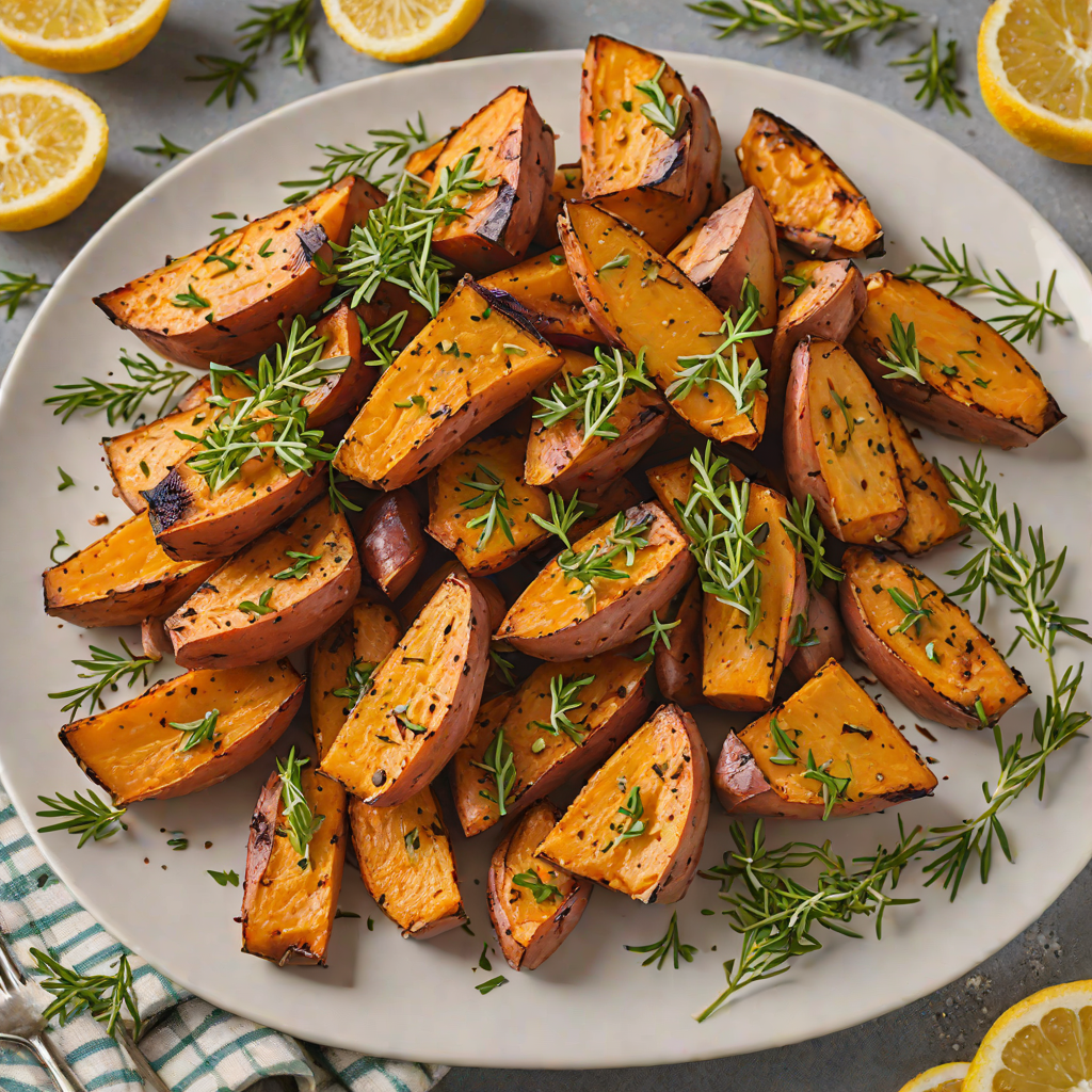 Lemon-Garlic Roasted Sweet Potatoes with Thyme