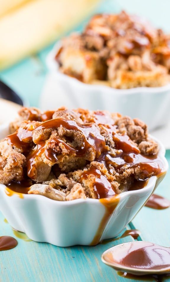Warm Peanut Butter and Banana Bread Pudding