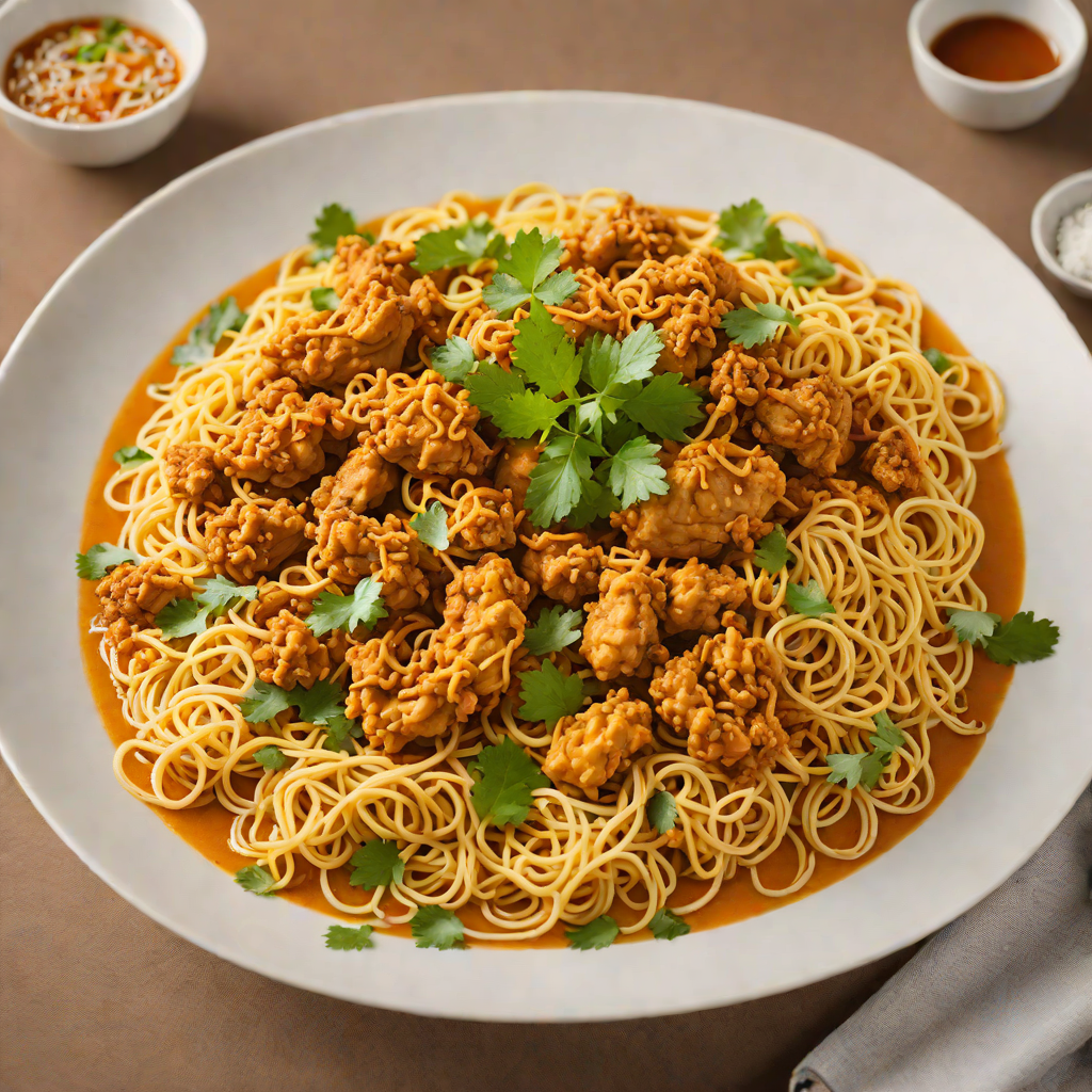 Sautéed Thai Khao Soi Curry Noodles with Crispy Chicken
