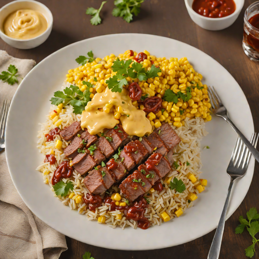 Brisket Boudin Rice Bowl with Corn Pudding and Spicy Creole Sauce