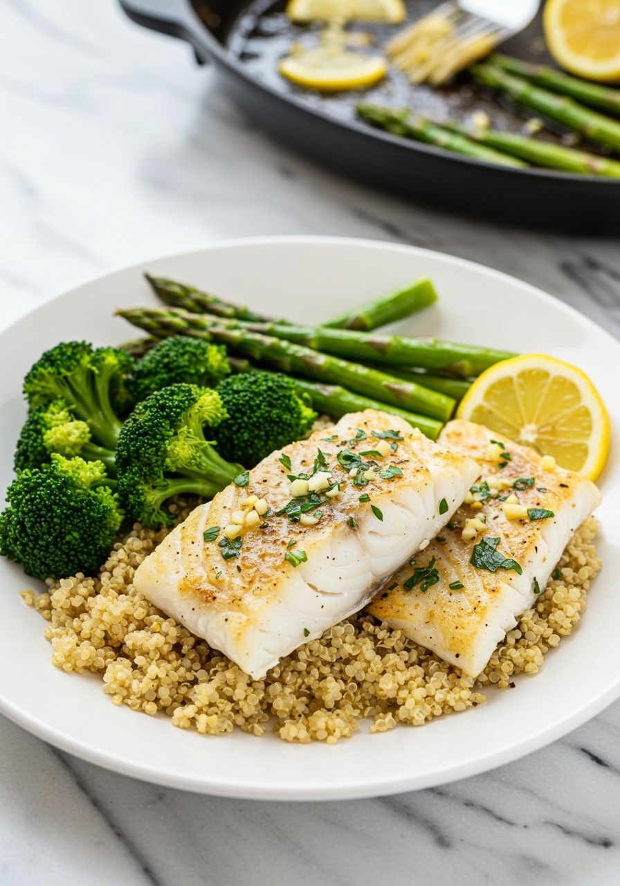 Baked Lemon-Garlic Cod with Herbed Quinoa