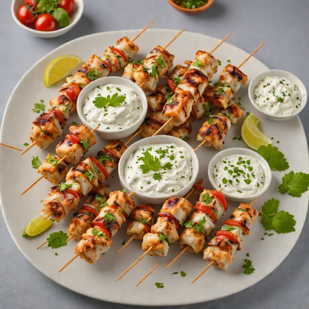 Pan-Seared Chicken Souvlaki Skewers with Tzatziki Dip