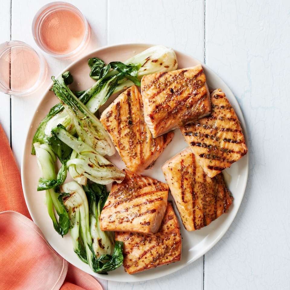Honey-Mustard Glazed Salmon with Grilled Asparagus