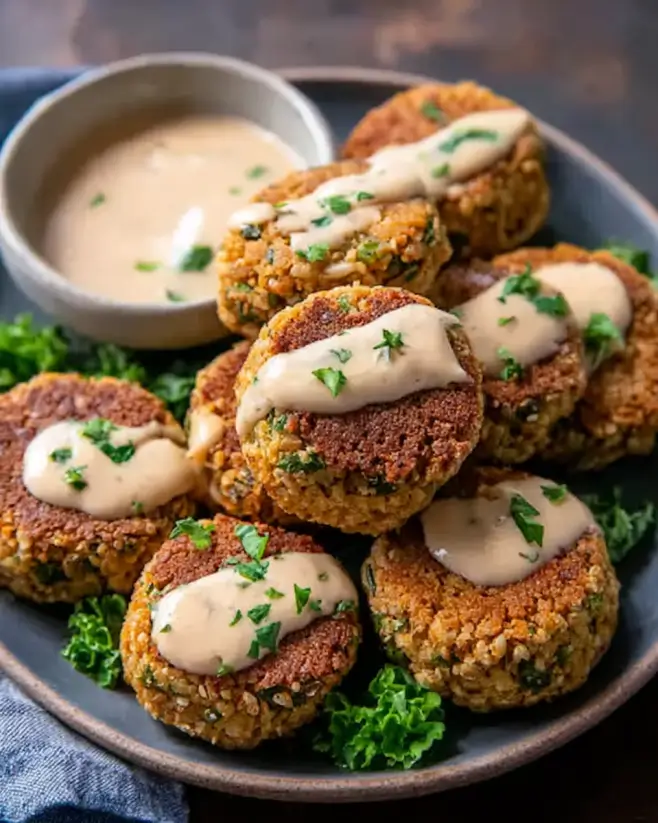 Oven-Baked Falafel with Tahini Sauce and Pickled Vegetables