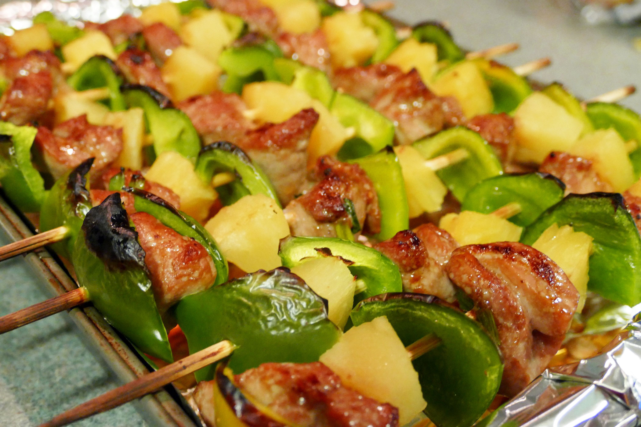 Half-Cooked Caribbean Jerk Pork Skewers with Pineapple Glaze