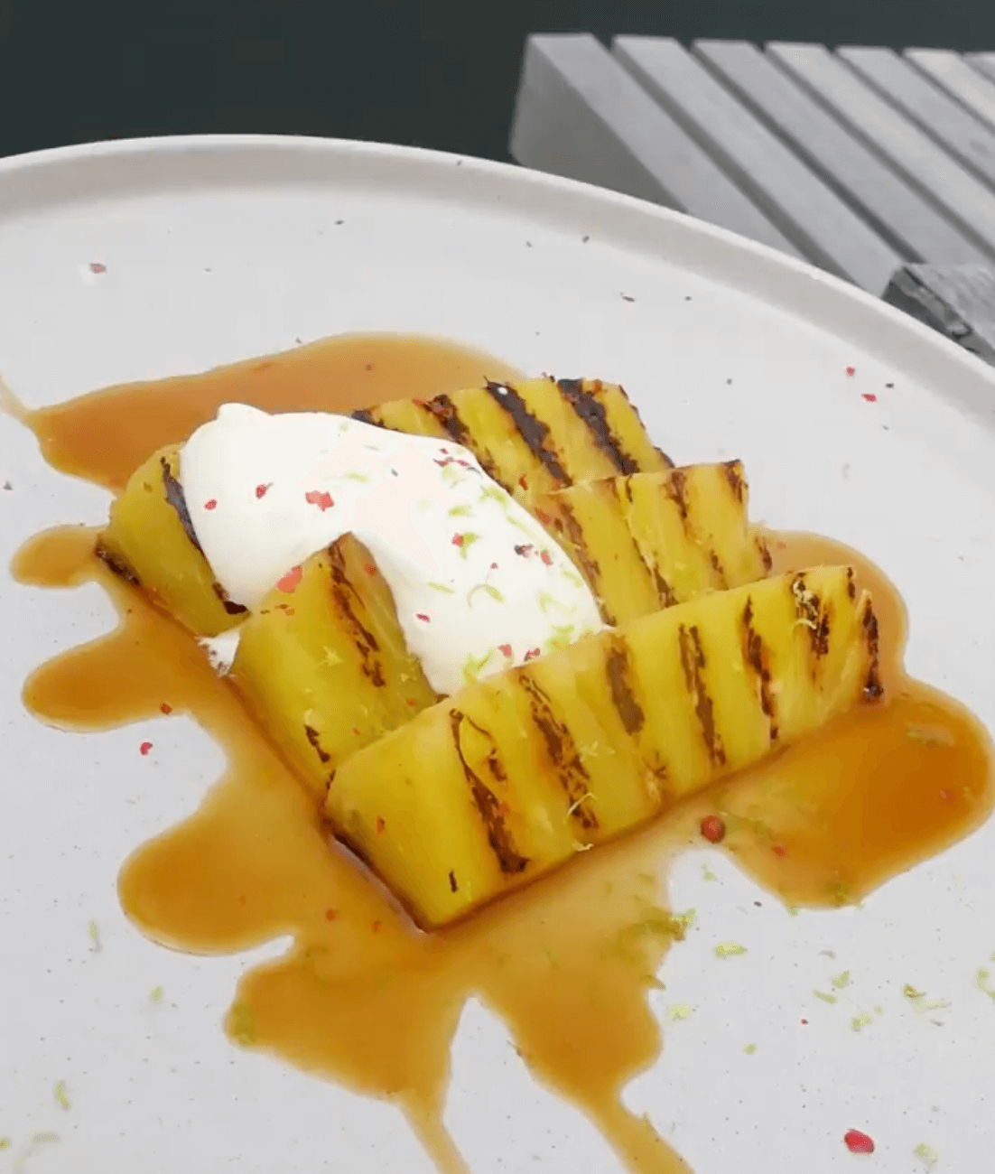 Spiced Gold Rum-Poached Pineapple with Coconut Cream