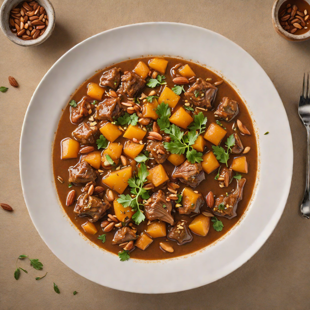 Slow-Braised Kid Goat Tagine with Apricots and Almonds