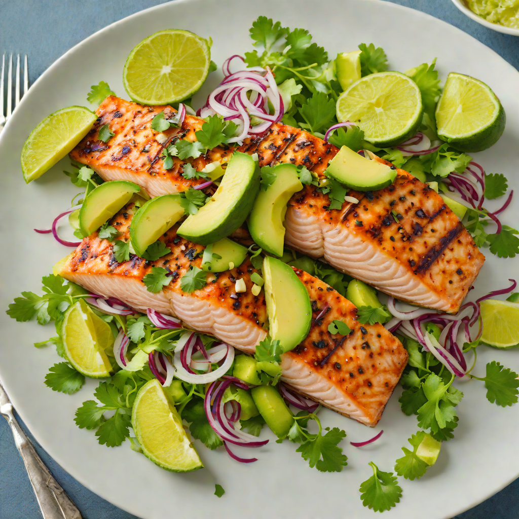 Garlic-Lime Grilled Salmon with Avocado-Cilantro Salad