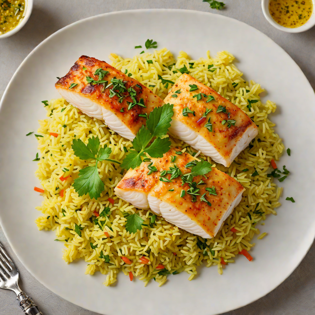 Pan-Roasted Cod with Garlic and Saffron-Infused Rice