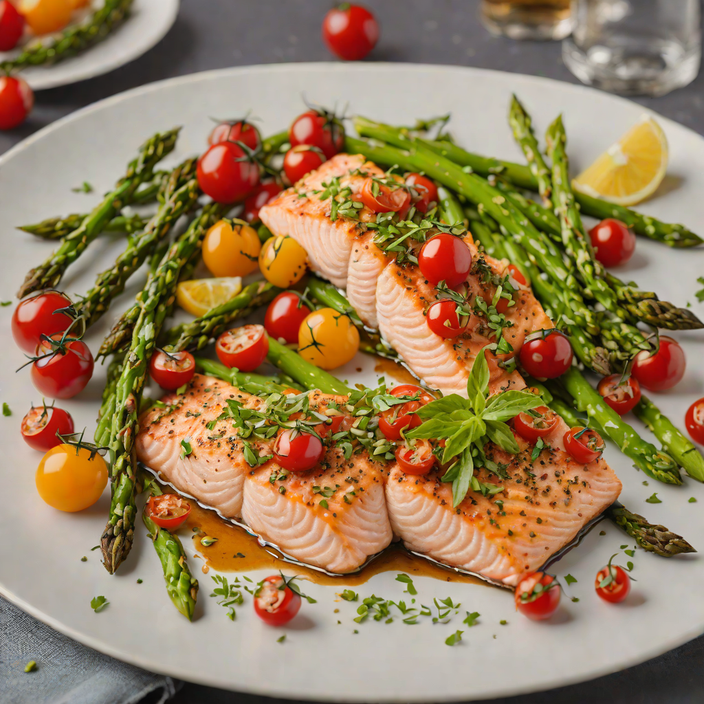 Sheet Pan Herb-Crusted Salmon with Asparagus and Cherry Tomatoes