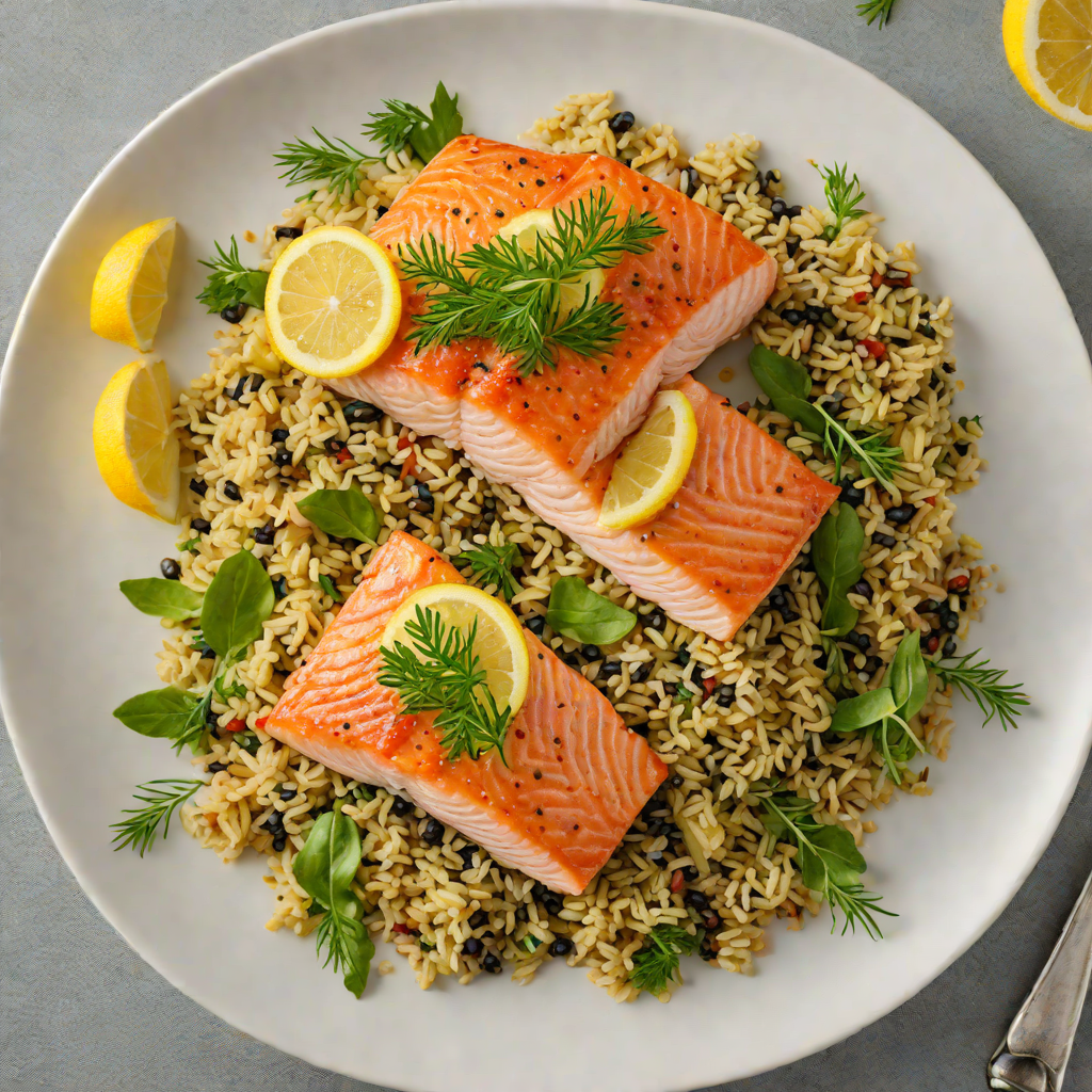 Pan-Seared Salmon with Lemon-Dill Sauce and Herb Quinoa