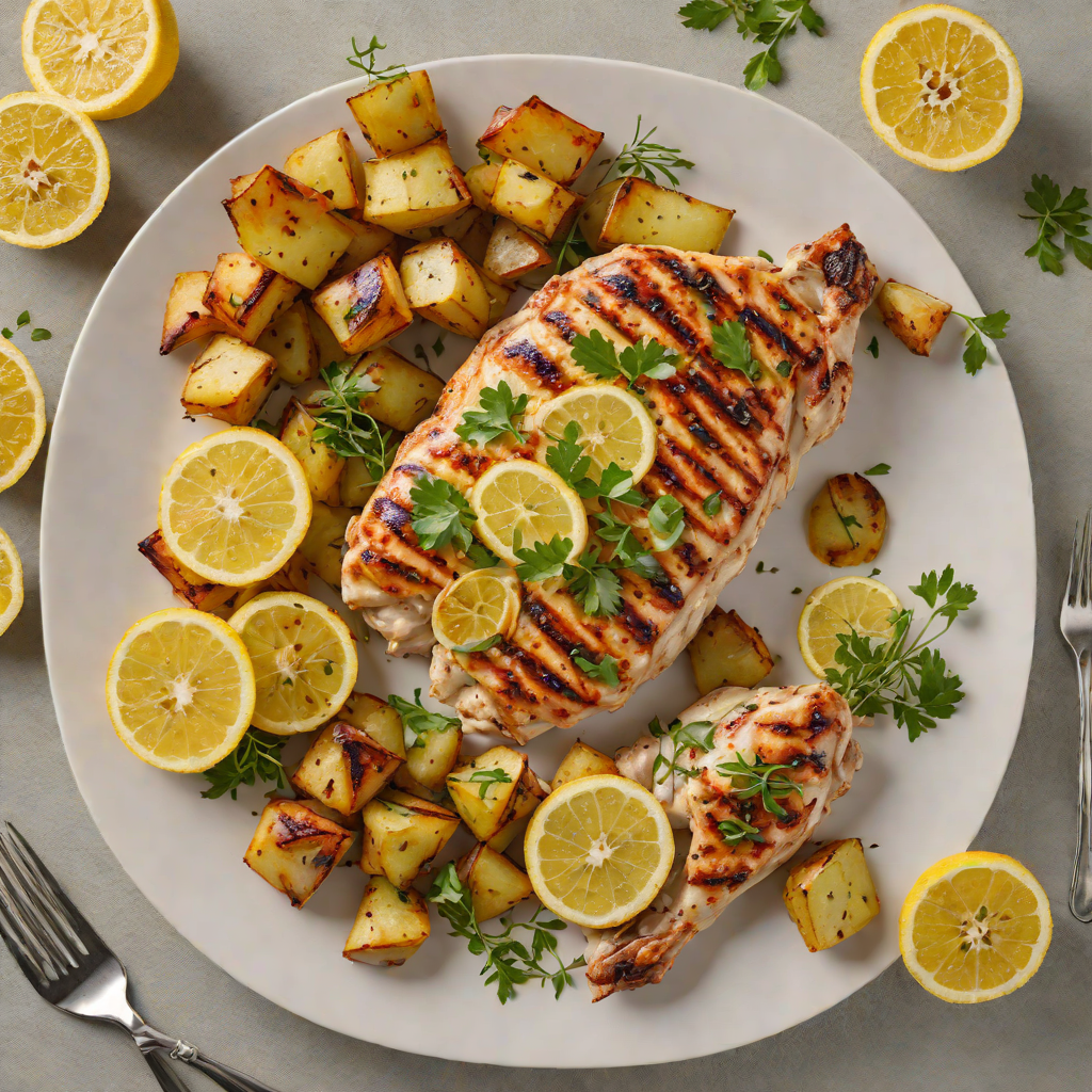 Grilled Lemon-Dijon Chicken with Roasted Garlic Potatoes