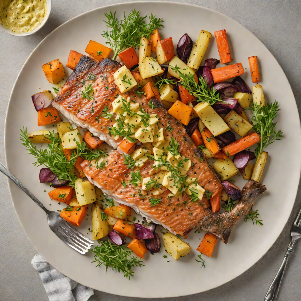 Baked Appalachian Trout with Herb Butter and Roasted Root Vegetables