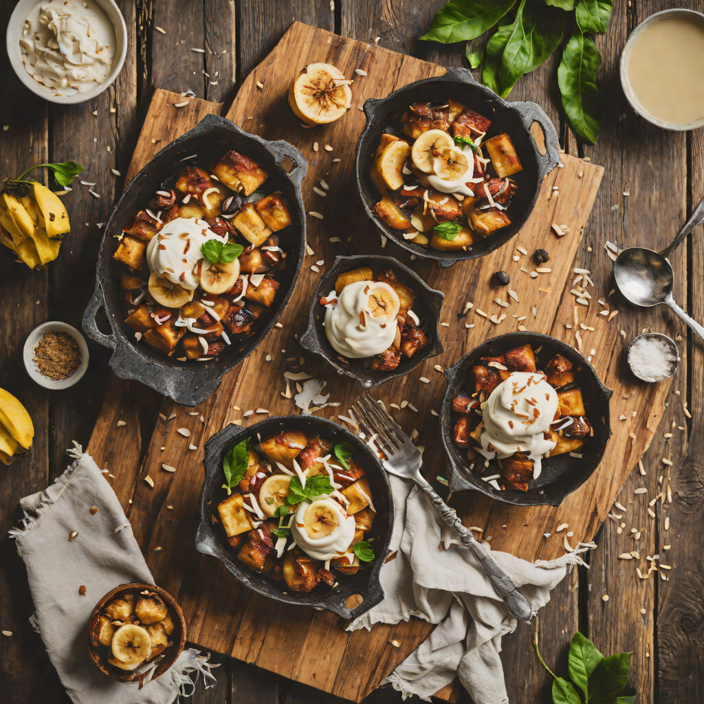 Charred Banana Rum Bread Pudding with Coconut Sauce