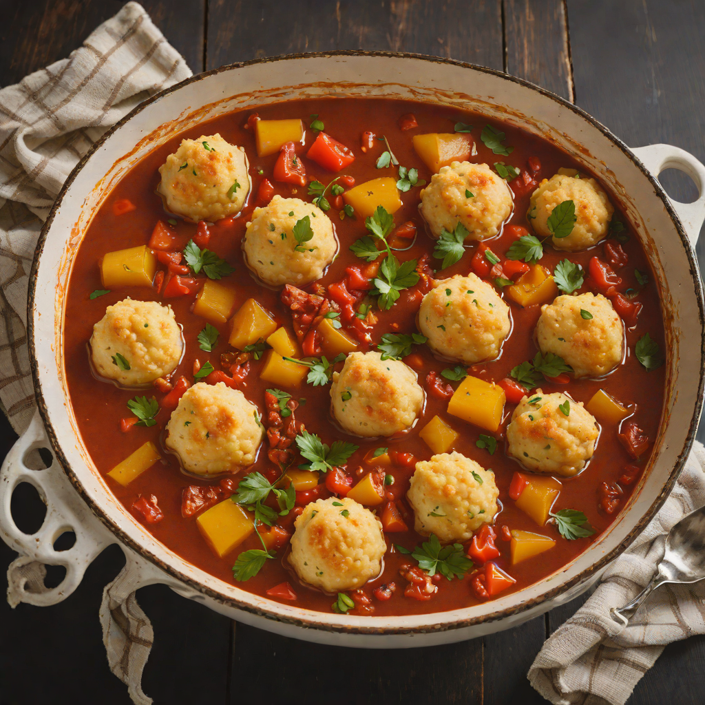 Smoked Tomato and Sweet Pepper Stew with Cornmeal Dumplings