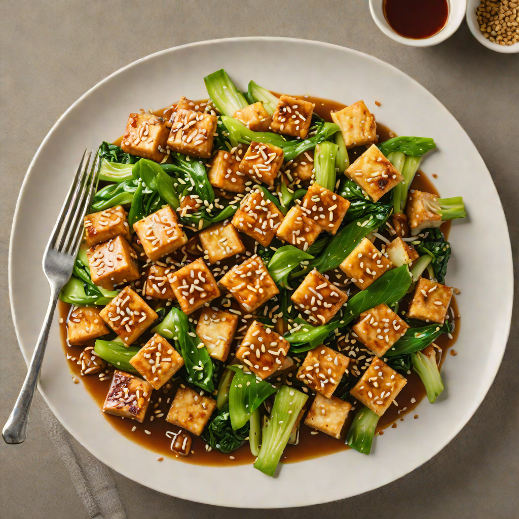 Stir-Fried Tofu with Garlic and Bok Choy in Sesame Sauce