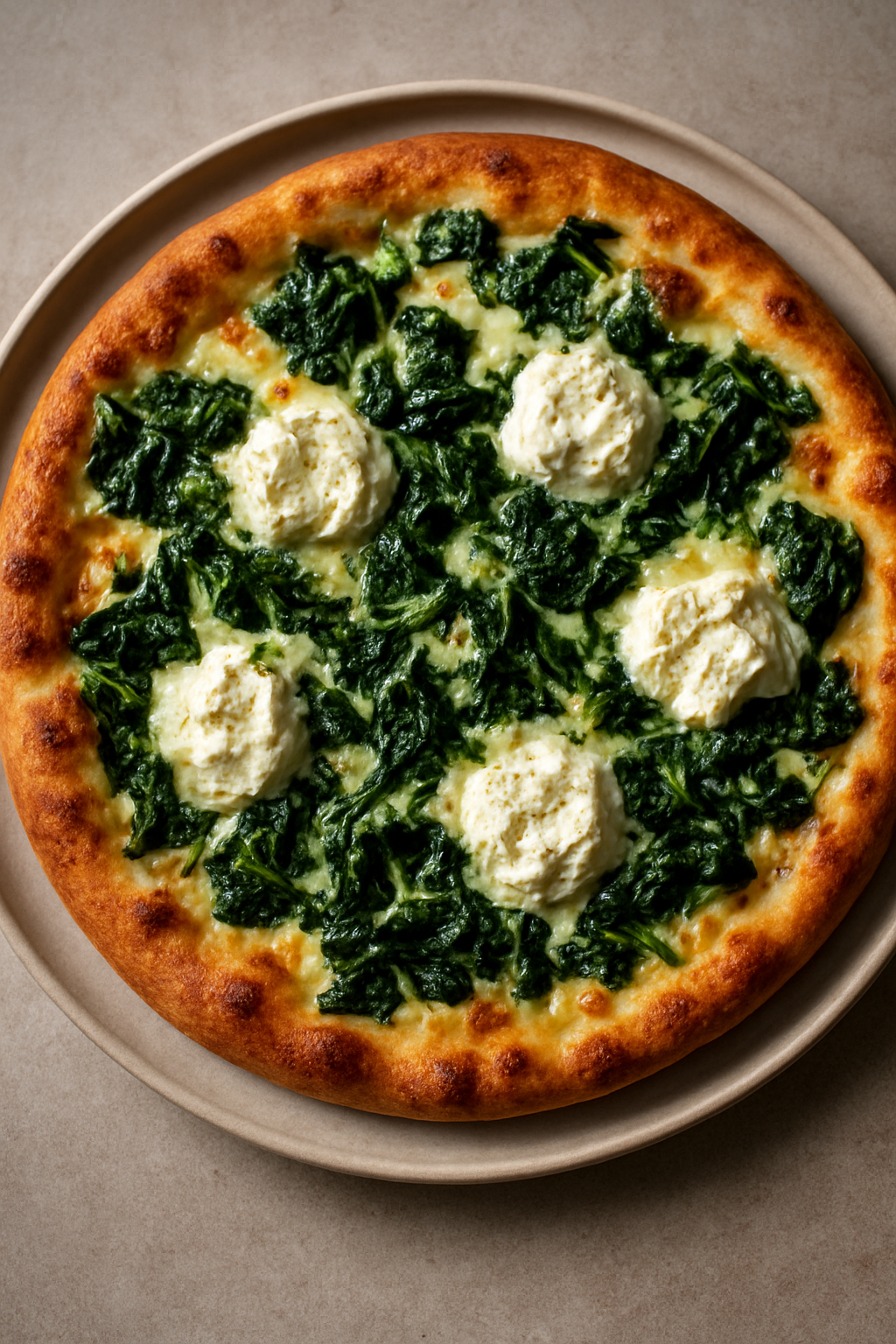 Thin-Crust Spinach and Ricotta Pizza with Garlic Oil Drizzle
