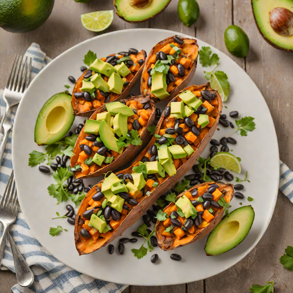 Baked Mexican-Style Stuffed Sweet Potatoes with Black Beans and Avocado