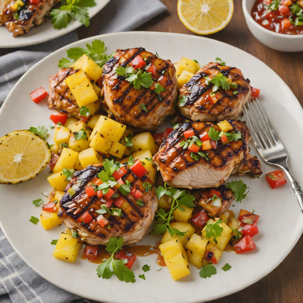 Grilled Maple-Bourbon Chicken Thighs with Charred Pineapple Salsa