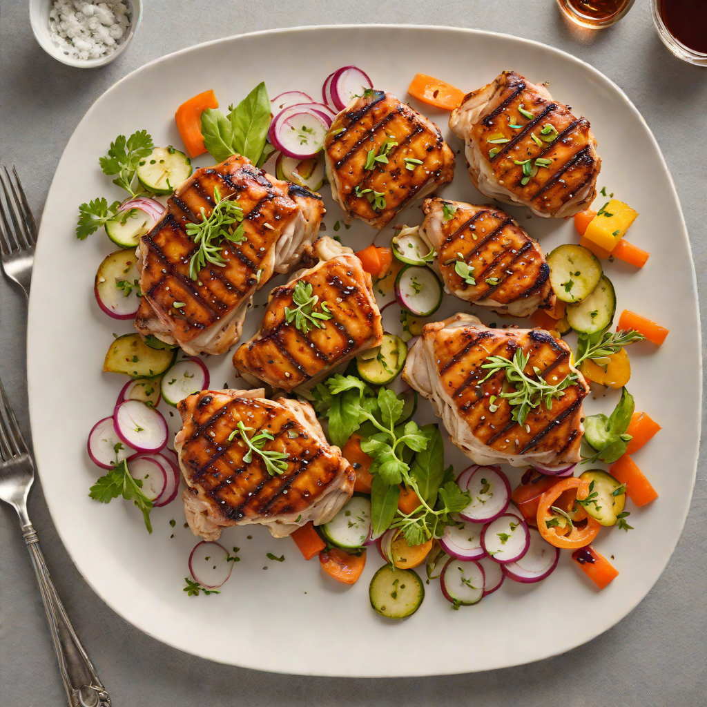 Grilled Bourbon-Marinated Chicken Thighs with Pickled Vegetables