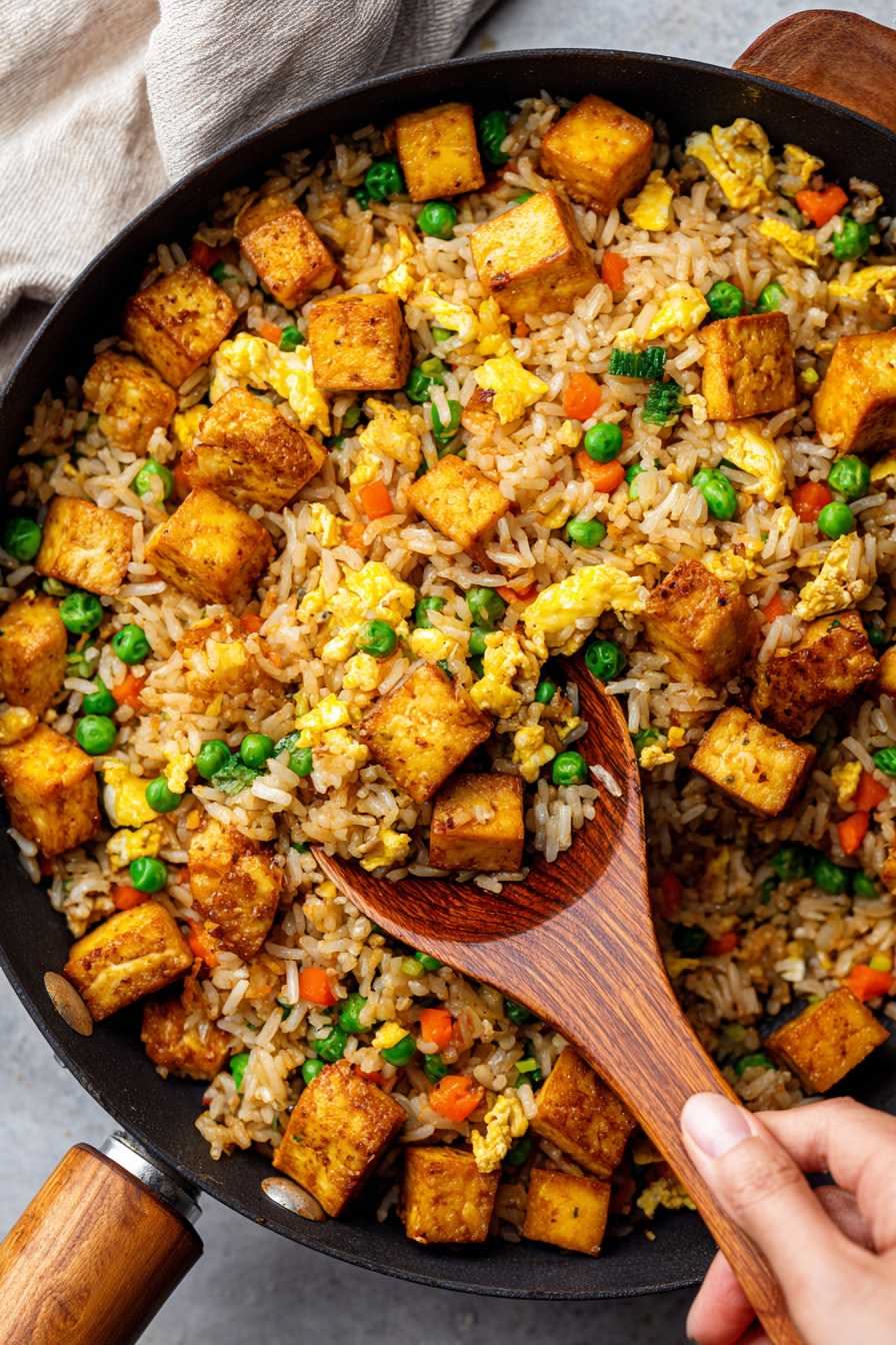 Vegetarian Stir-Fried Rice with Tofu and Mixed Vegetables