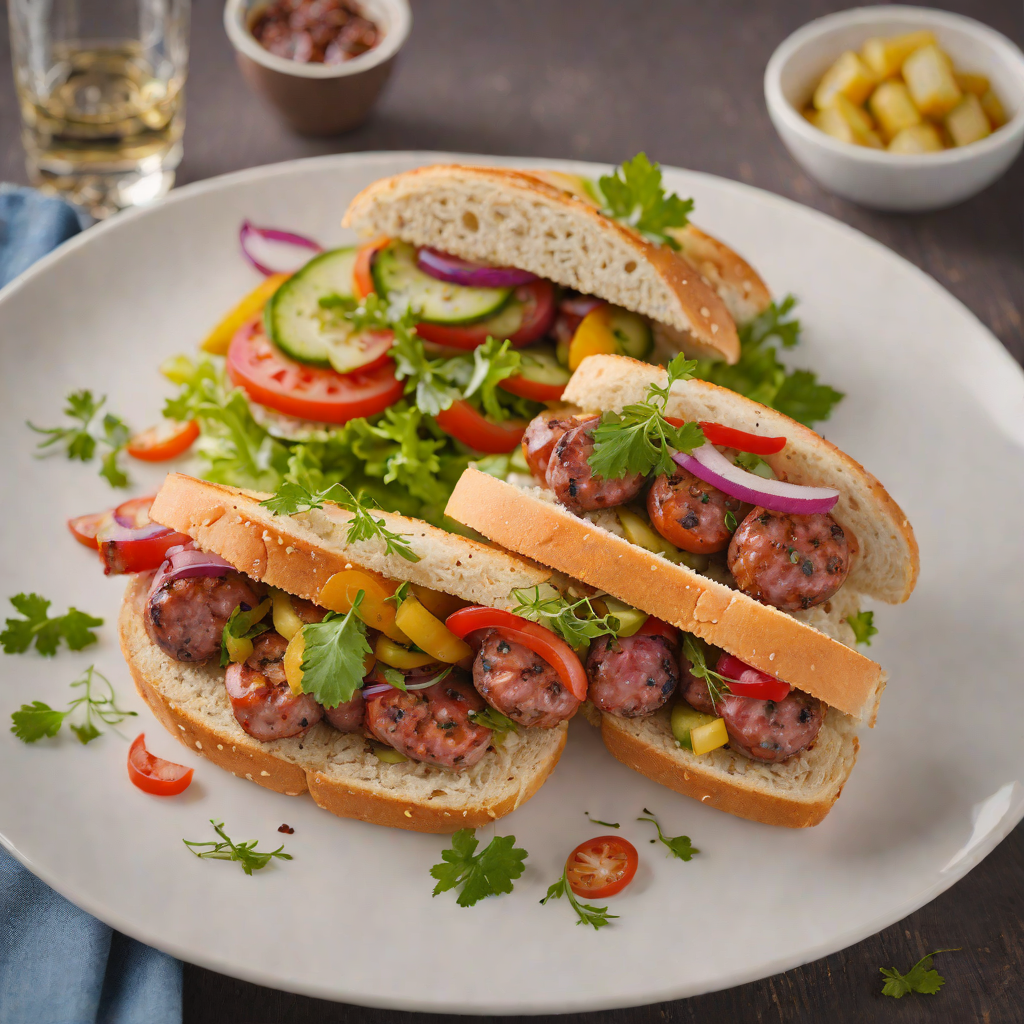Fire-Grilled Smoked Sausage Sandwich with Pickled Vegetables