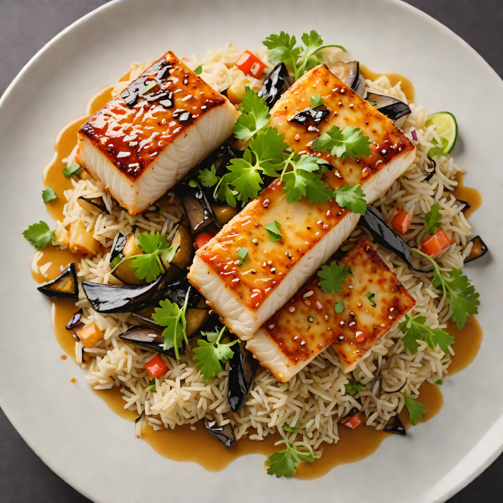 Pan-Seared Chilean Sea Bass with Miso-Glazed Eggplant Donburi