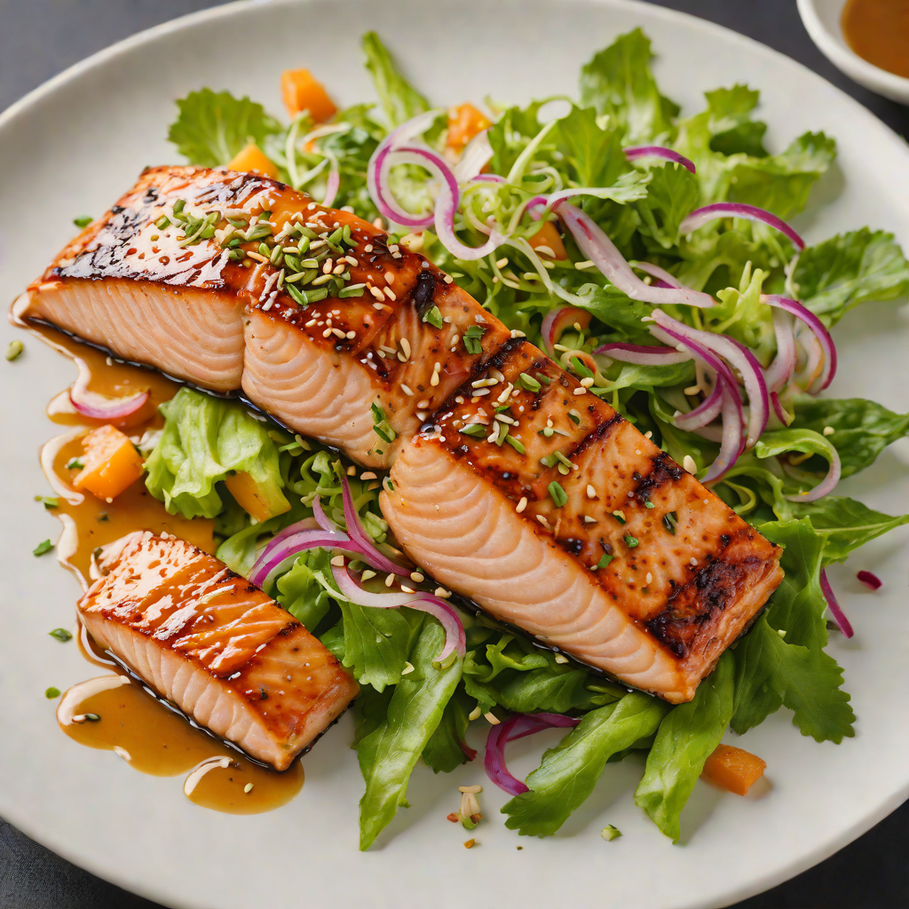 Grilled Miso-Maple Glazed Salmon with Sesame and Scallion Salad