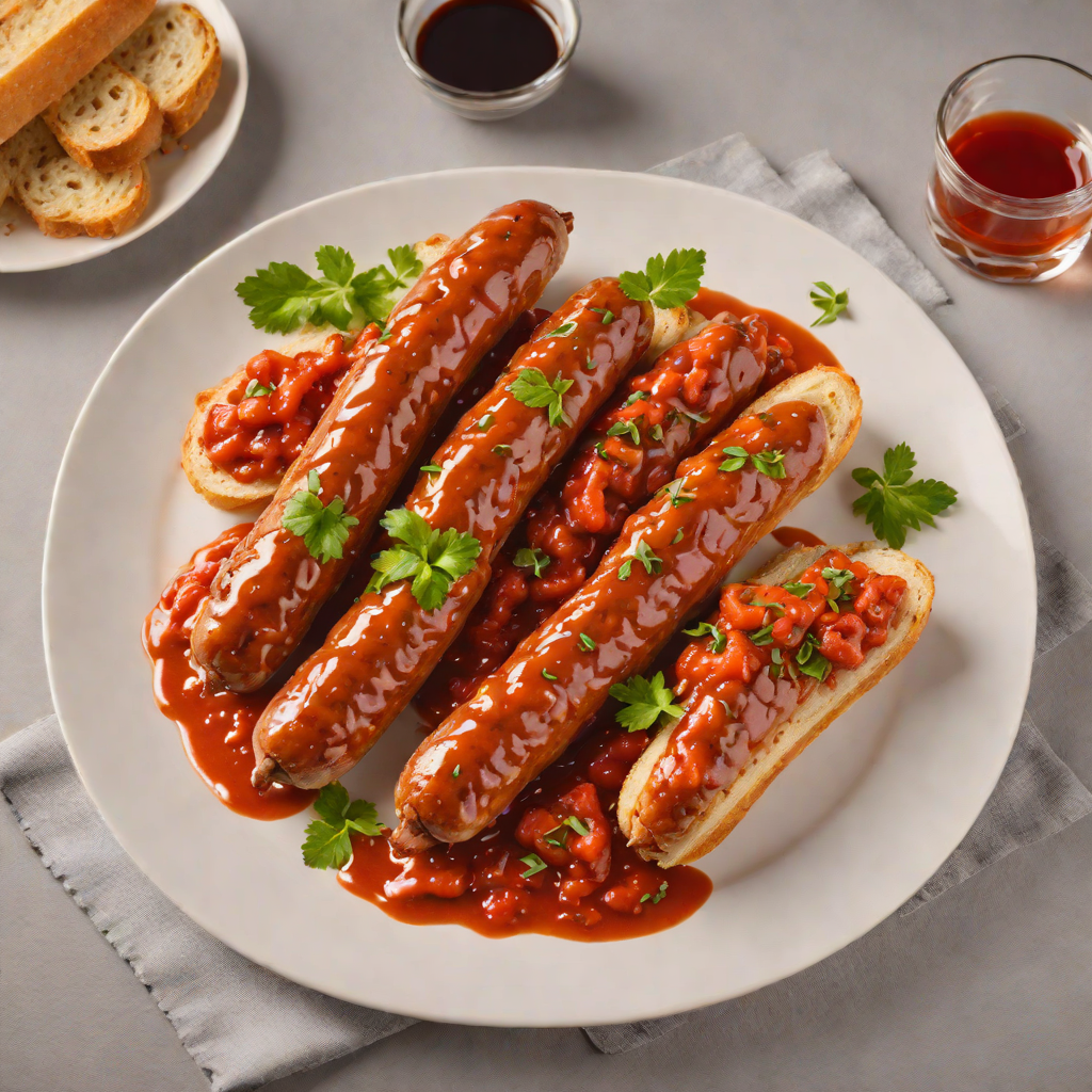 Barbecued Sausages in White Bread with Tomato Sauce
