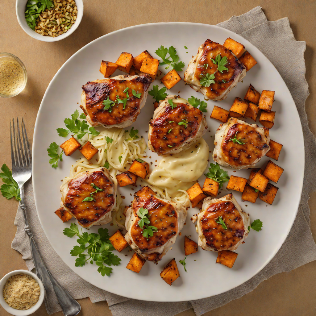 Pan-Seared Chicken Thighs with Garlic and Roasted Sweet Potatoes